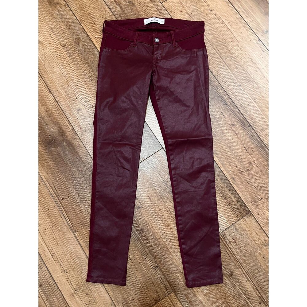 HOLLISTER Juniors Size 3 Low Rise Stretch Pants Skinny Jeans Faux Leather 2-Tone